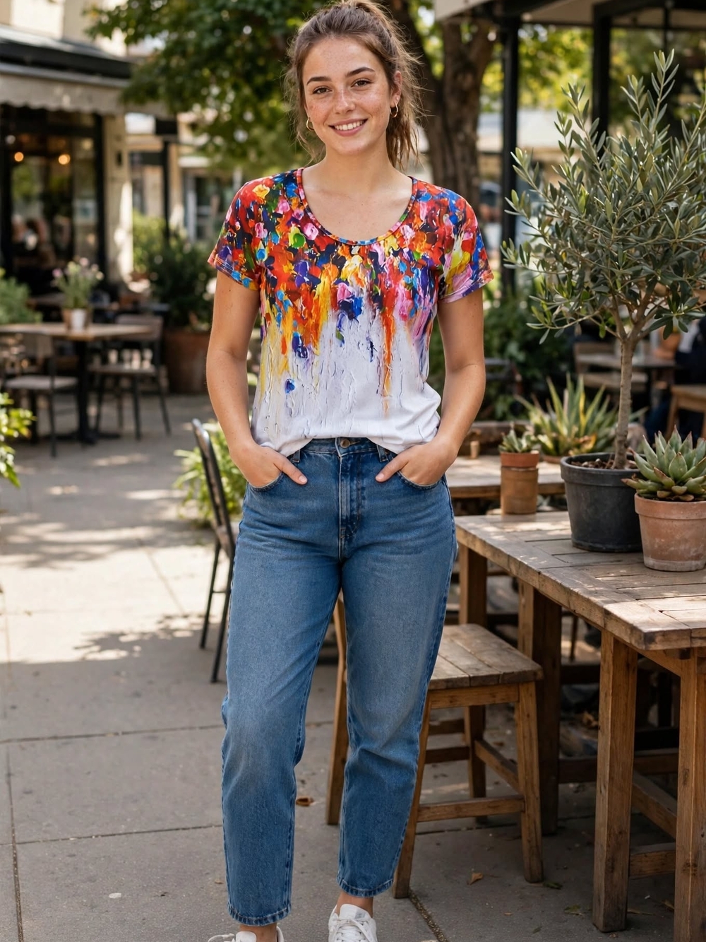 Source Unknown Multicolor Abstract Drip Short-Sleeve Tee - White Base
